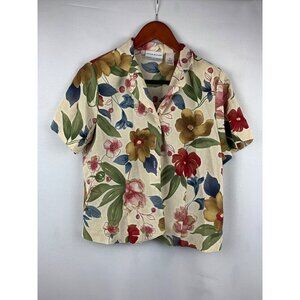 Alfred Dunner Floral Short Sleeve Blouse Womens Button-Up Top